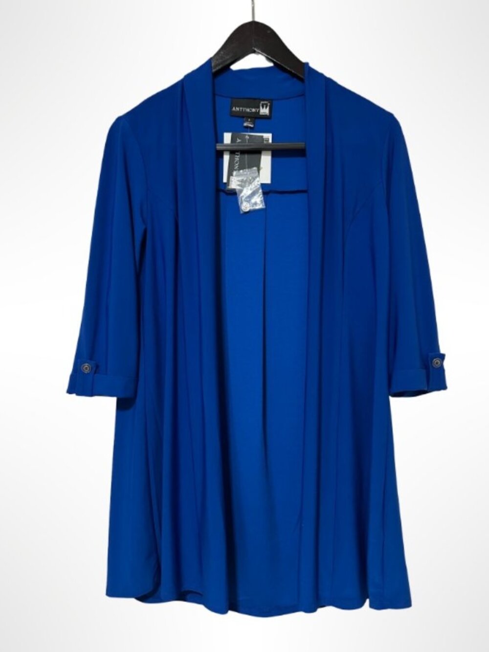 ANTTHONY ORIGINALS Open-Front Draped Jersey Knit Cardigan Royal Blue Size S NWT